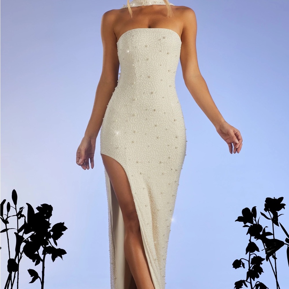 Oh Polly Embellished Bandeau Maxi Dress in Ivory